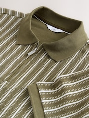 Green/White Vertical Stripe Quarter Zip Polo Shirt - Image 6 of 6