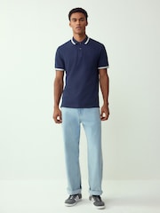 Navy Blue Regular Fit Short Sleeve Tipped Polo Shirt - Image 2 of 7