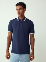 Navy Blue Regular Fit Short Sleeve Tipped Polo Shirt - Image 4 of 7