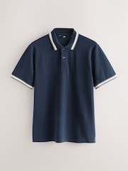 Navy Blue Regular Fit Short Sleeve Tipped Polo Shirt - Image 5 of 7