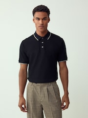 Preto - Camisa polo de manga curta com ponta de ajuste regular - Imagem 5 de 8