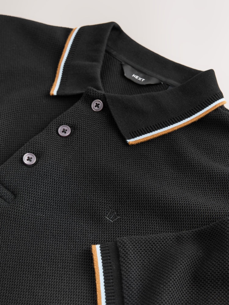 Black Regular Fit Short Sleeve Tipped Polo Shirt - Image 8 of 8 Black Regular Fit Short Sleeve Tipped Polo Shirt - Image 8 of 8