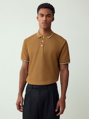 Tan Brown Regular Fit Short Sleeve Tipped Polo Shirt - Image 1 of 7