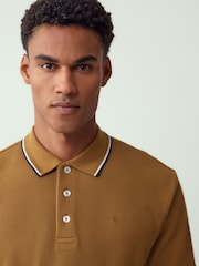 Tan Brown Regular Fit Short Sleeve Tipped Polo Shirt - Image 4 of 7
