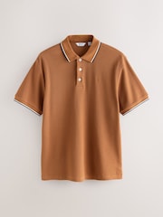 Tan Brown Regular Fit Short Sleeve Tipped Polo Shirt - Image 5 of 7