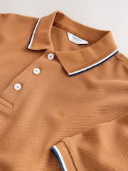 Tan Brown Regular Fit Short Sleeve Tipped Polo Shirt - Image 7 of 7