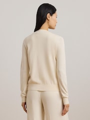 Lauren Ralph Lauren Cream Ofryah Belt Print Cotton Modal Knit Cardigan - Image 2 of 5