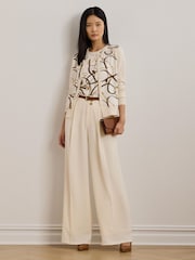 Lauren Ralph Lauren Cream Ofryah Belt Print Cotton Modal Knit Cardigan - Image 3 of 5