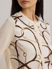Lauren Ralph Lauren Cream Ofryah Belt Print Cotton Modal Knit Cardigan - Image 4 of 5