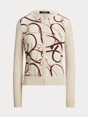 Lauren Ralph Lauren Cream Ofryah Belt Print Cotton Modal Knit Cardigan - Image 5 of 5