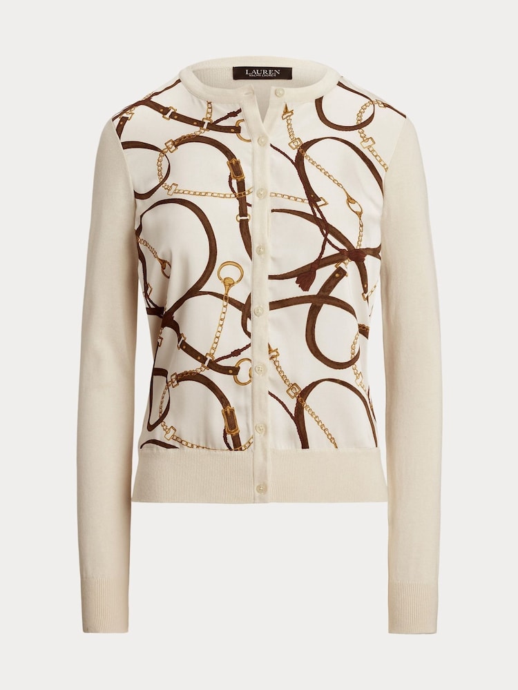 Lauren Ralph Lauren Cream Ofryah Belt Print Cotton Modal Knit Cardigan - Image 5 of 5