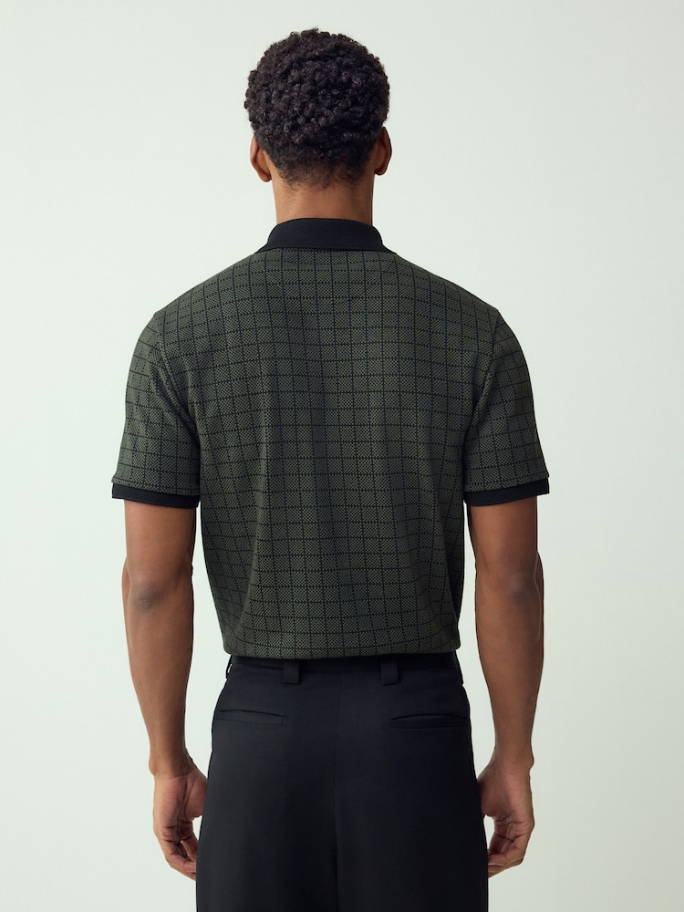 Green Check Pattern Quarter Zip Polo Shirt - Image 2 of 7
