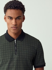 Green Check Pattern Quarter Zip Polo Shirt - Image 4 of 7