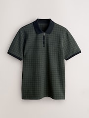Green Check Pattern Quarter Zip Polo Shirt - Image 5 of 7