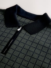 Green Check Pattern Quarter Zip Polo Shirt - Image 6 of 7