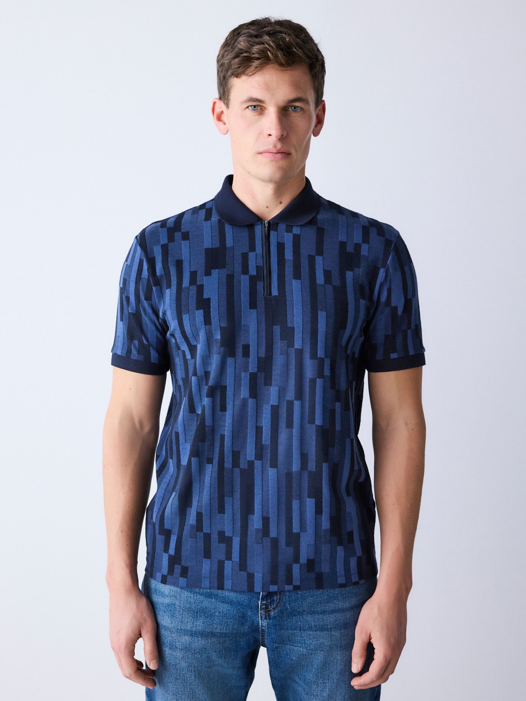 Buy Blue Block Pattern Polo Shirt from the Next UK online shop
