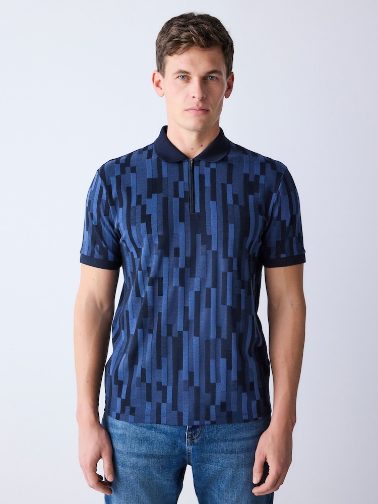 Blue Block N.Premium Pattern Quarter Zip Polo Shirt - Image 1 of 8