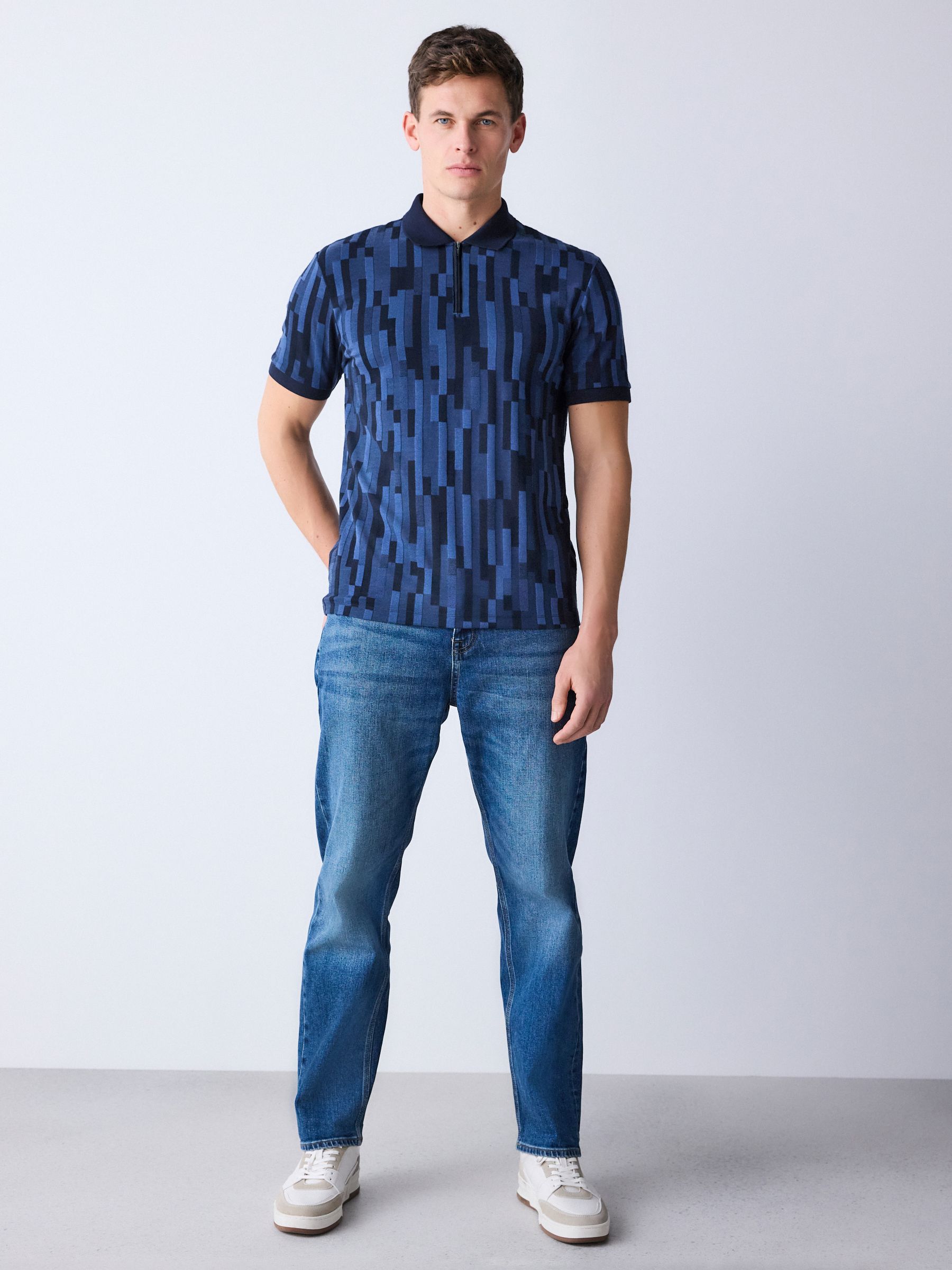Buy Blue Block Pattern Polo Shirt from the Next UK online shop