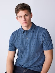 Blue Pattern Regular Fit Short Sleeve Polo Shirt - Image 1 of 7