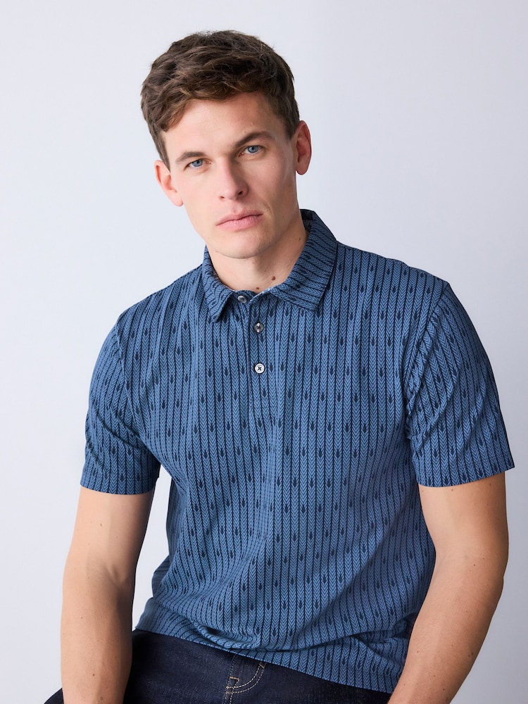 Blue Pattern Regular Fit Short Sleeve Polo Shirt - Image 1 of 7