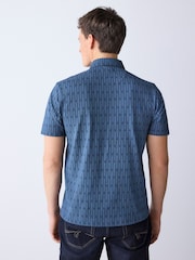 Blue Pattern Regular Fit Short Sleeve Polo Shirt - Image 3 of 7