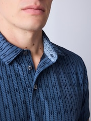 Blue Pattern Regular Fit Short Sleeve Polo Shirt - Image 4 of 7