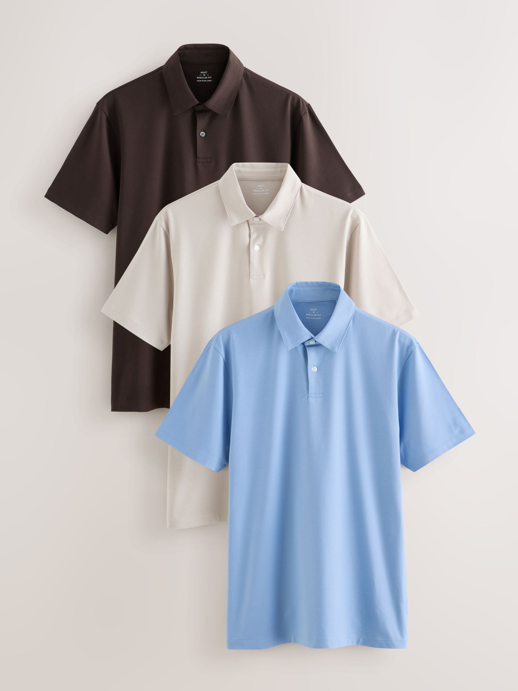 Buy Brown/Blue/Neutral Plain Motionflex Short Sleeve Jersey Polo