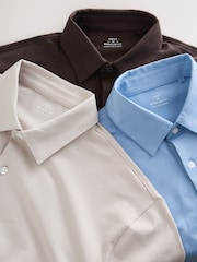 Brown/Blue/Neutral Regular Fit Short Sleeve Jersey Polo Shirts 3 Pack - Image 8 of 10