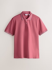 Ecru/Pink/Green Short Sleeve Tipped Pique Polo Shirts 3 Pack - Image 3 of 8