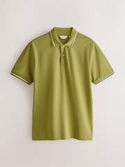 Ecru/Pink/Green Short Sleeve Tipped Pique Polo Shirts 3 Pack - Image 4 of 8