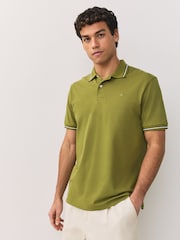 Ecru/Pink/Green Short Sleeve Tipped Pique Polo Shirts 3 Pack - Image 5 of 8