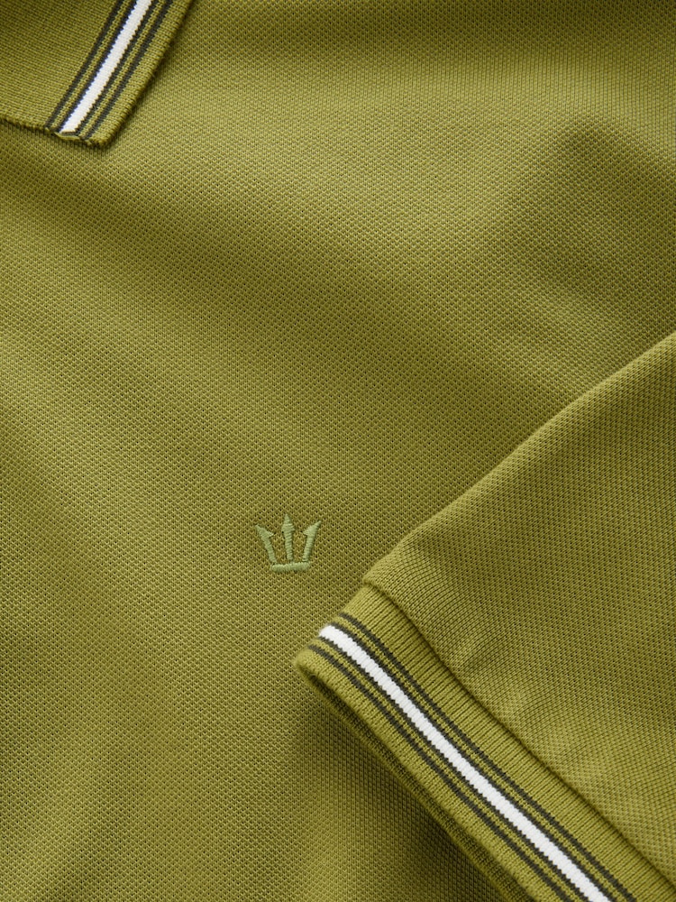 Ecru/Pink/Green Short Sleeve Tipped Pique Polo Shirts 3 Pack - Image 8 of 8