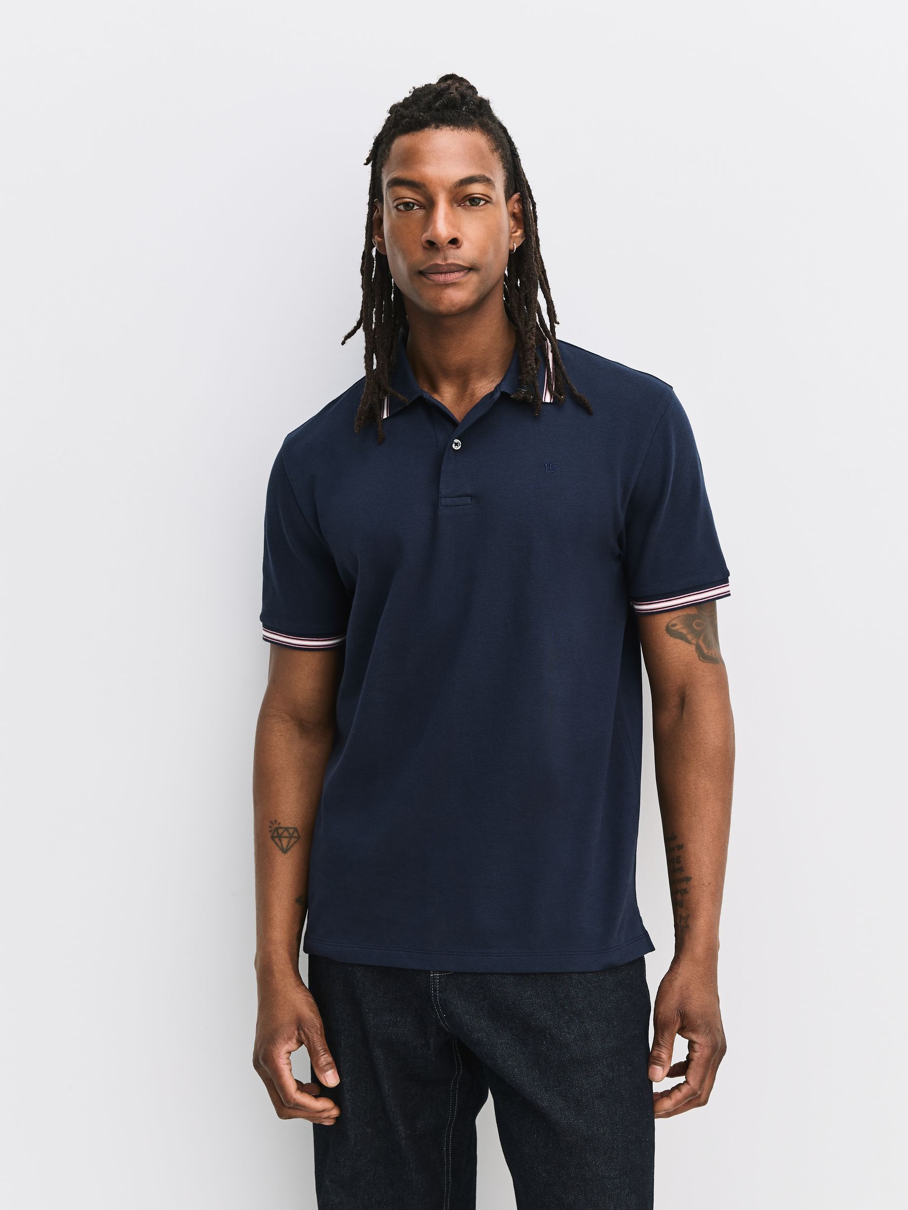 Buy Teal/Navy/Grey Short Sleeve Tipped Pique Polo Shirts 3 Pack
