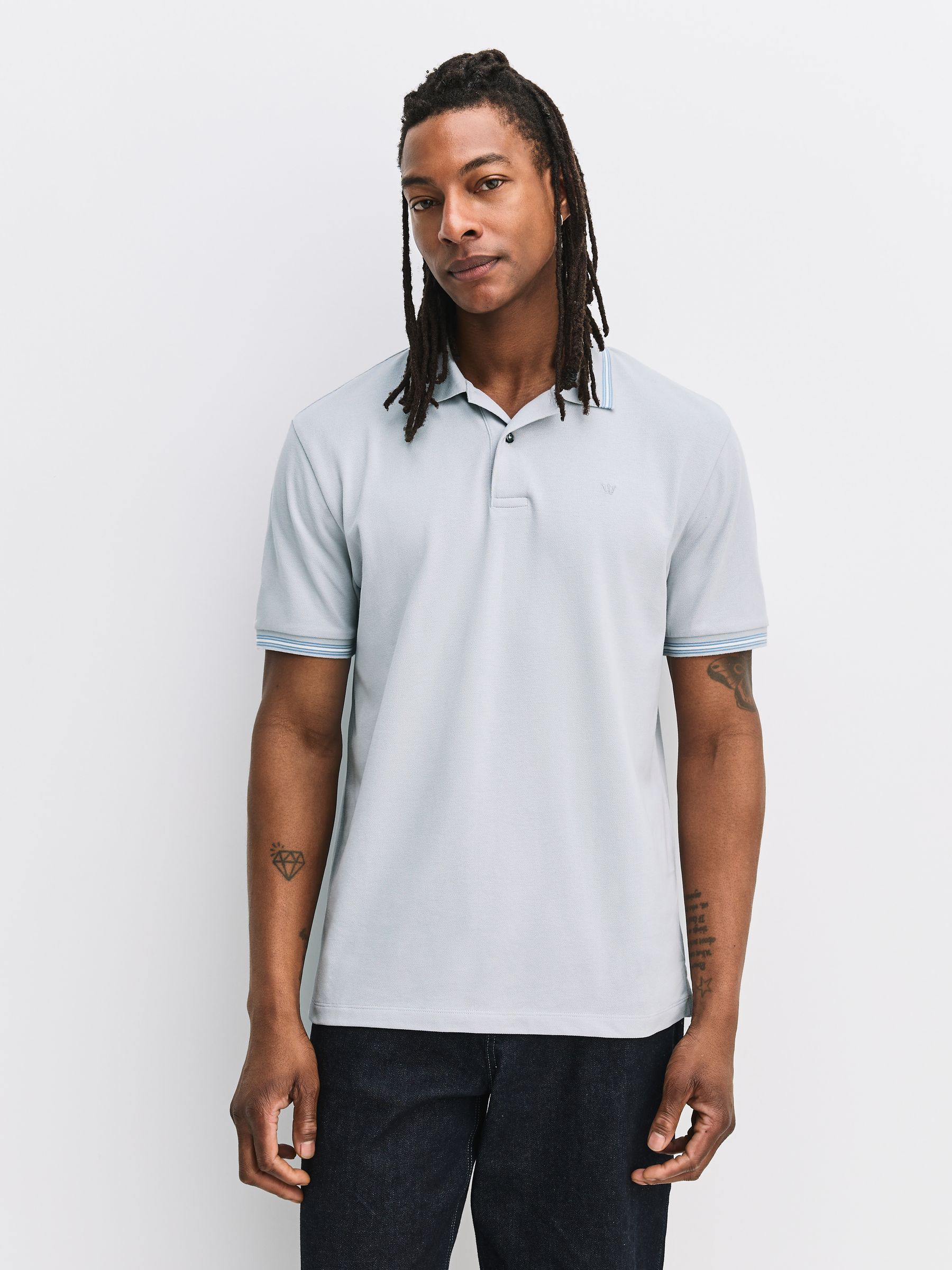 Buy Teal/Navy/Grey Short Sleeve Tipped Pique Polo Shirts 3 Pack