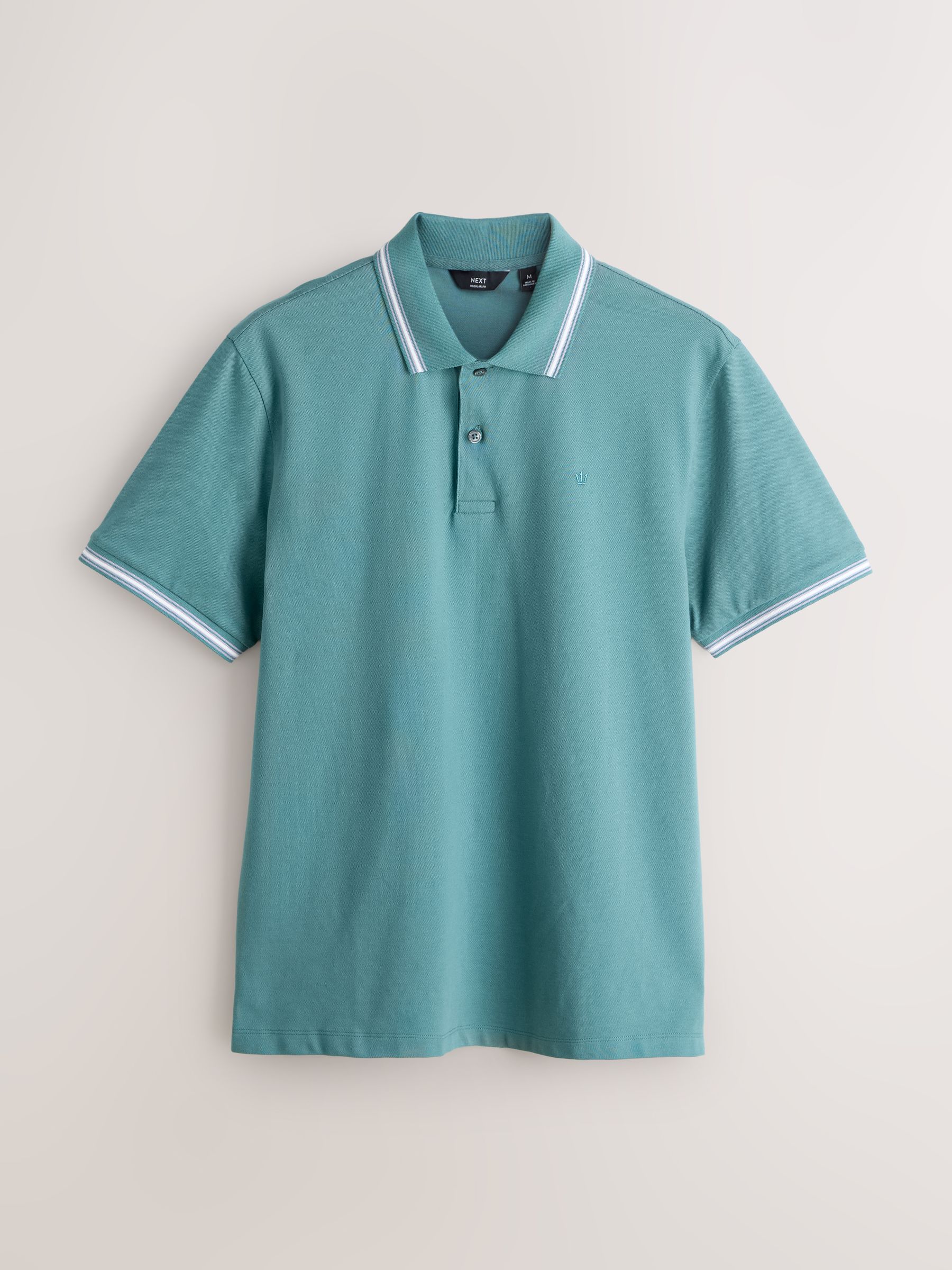 Buy Teal/Navy/Grey Short Sleeve Tipped Pique Polo Shirts 3 Pack