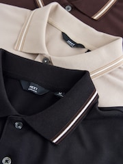 Negro/Marrón/Crudo - Pack de 3 polos de piqué de manga corta con ribete - Imagen 10 de 11