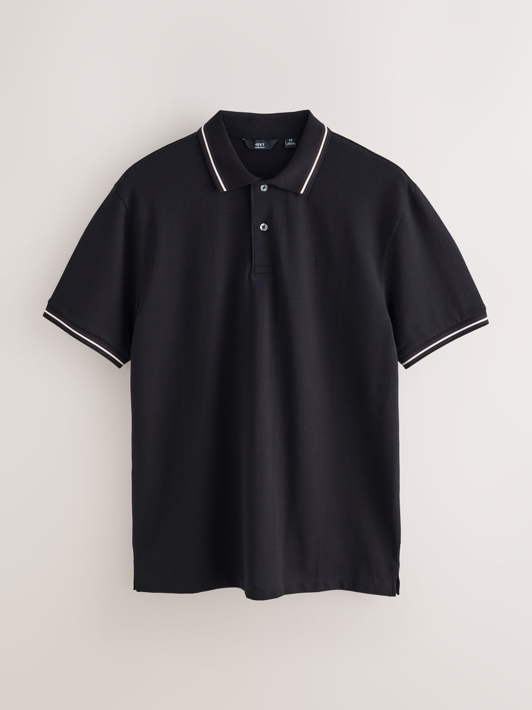 Buy Black/Brown/Ecru Short Sleeve Tipped Pique Polo Shirts 3 Pack