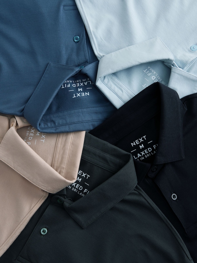 Grey/Navy/Neutral Regular Fit Short Sleeve Jersey Polo Shirts 5 Pack - Image 8 of 8