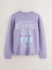 Lilac Purple Relaxed Fit Premium Mid Weight Running Club Graphic Crew Jumper - Image 7 of 9