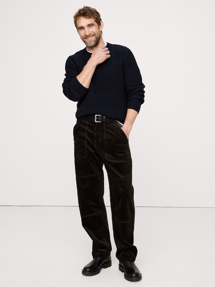 Banana Republic Black Cotton-Merino Waffle Patch Sweatshirt - Image 1 of 1 Banana Republic Black Cotton-Merino Waffle Patch Sweatshirt - Image 1 of 1