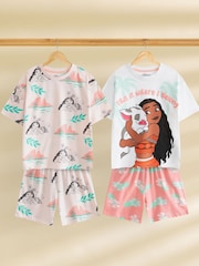 Vanilla Underground Pink Girls 100% Cotton Disney Moana Multicoloured Short Sleeve Short Leg Pyjamas Set Multi Pack of 2 - Image 2 of 7