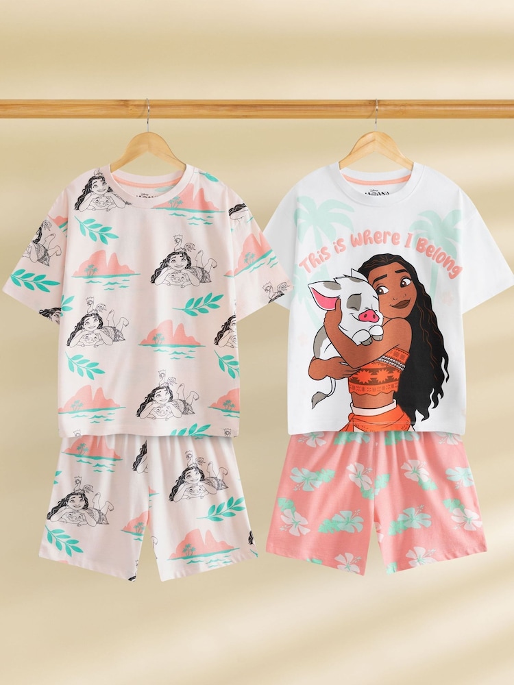 Vanilla Underground Pink Girls 100% Cotton Disney Moana Multicoloured Short Sleeve Short Leg Pyjamas Set Multi Pack of 2 - Image 2 of 7