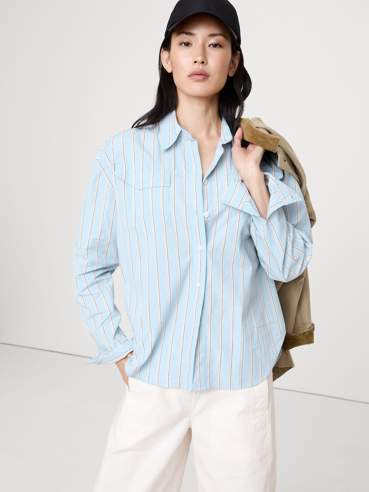 Banana Republic Light Blue Stripe Oversized Cotton Poplin Western Shirt - Image 1 of 1 Banana Republic Light Blue Stripe Oversized Cotton Poplin Western Shirt - Image 1 of 1
