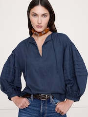 Banana Republic Blue Flannel Peasant Top - Image 1 of 1