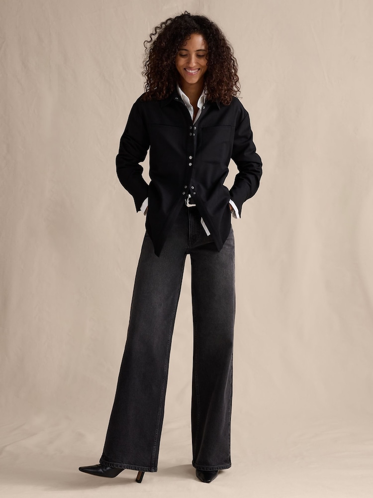 Banana Republic Black The Icon Classic Wide-Leg Jeans - Image 1 of 5 Banana Republic Black The Icon Classic Wide-Leg Jeans - Image 1 of 5