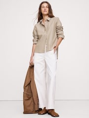 Banana Republic Beige Boxy Cotton Poplin Shirt - Image 1 of 4