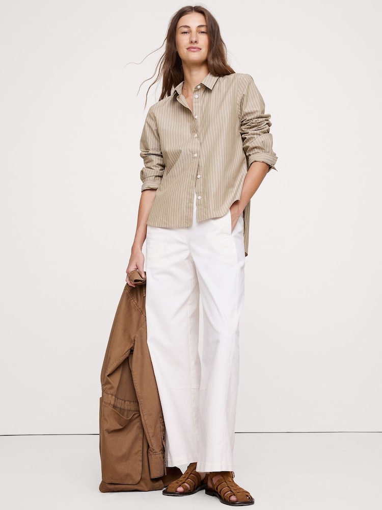 Banana Republic Beige Boxy Cotton Poplin Shirt - Image 1 of 4 Banana Republic Beige Boxy Cotton Poplin Shirt - Image 1 of 4