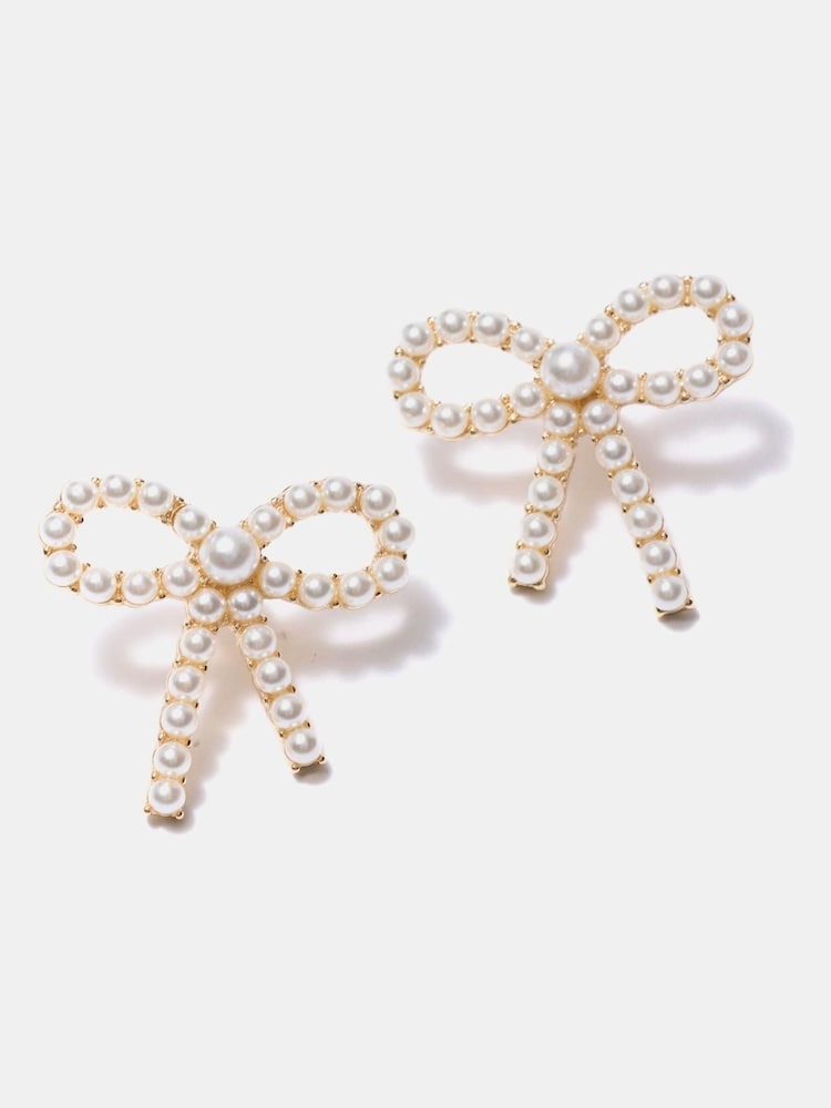 Mint Velvet Gold Tone Beaded Bow Earrings - Image 1 of 3