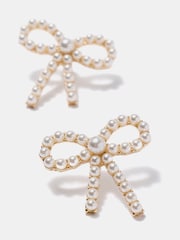 Mint Velvet Gold Tone Beaded Bow Earrings - Image 2 of 3
