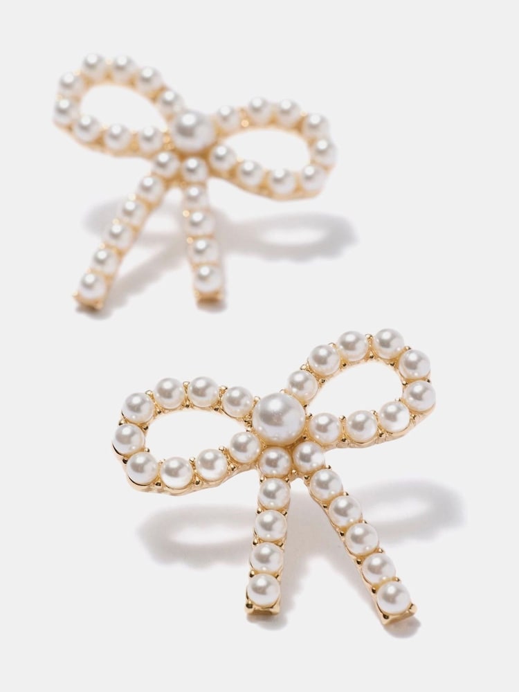 Mint Velvet Gold Tone Beaded Bow Earrings - Image 2 of 3